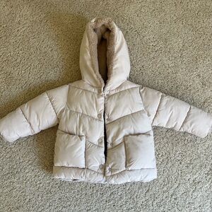 Zara Beige Puffer Faux Fur Jacket